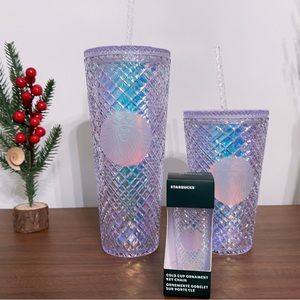 2022 Starbucks Christmas Iridescent Crystal Tumbler Set light purple reflection